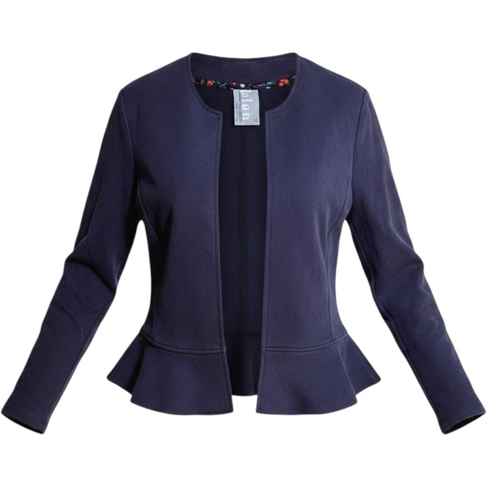 XS Anthropologie Blue DOLAN french terry open front peplum‎ jacket ruffle